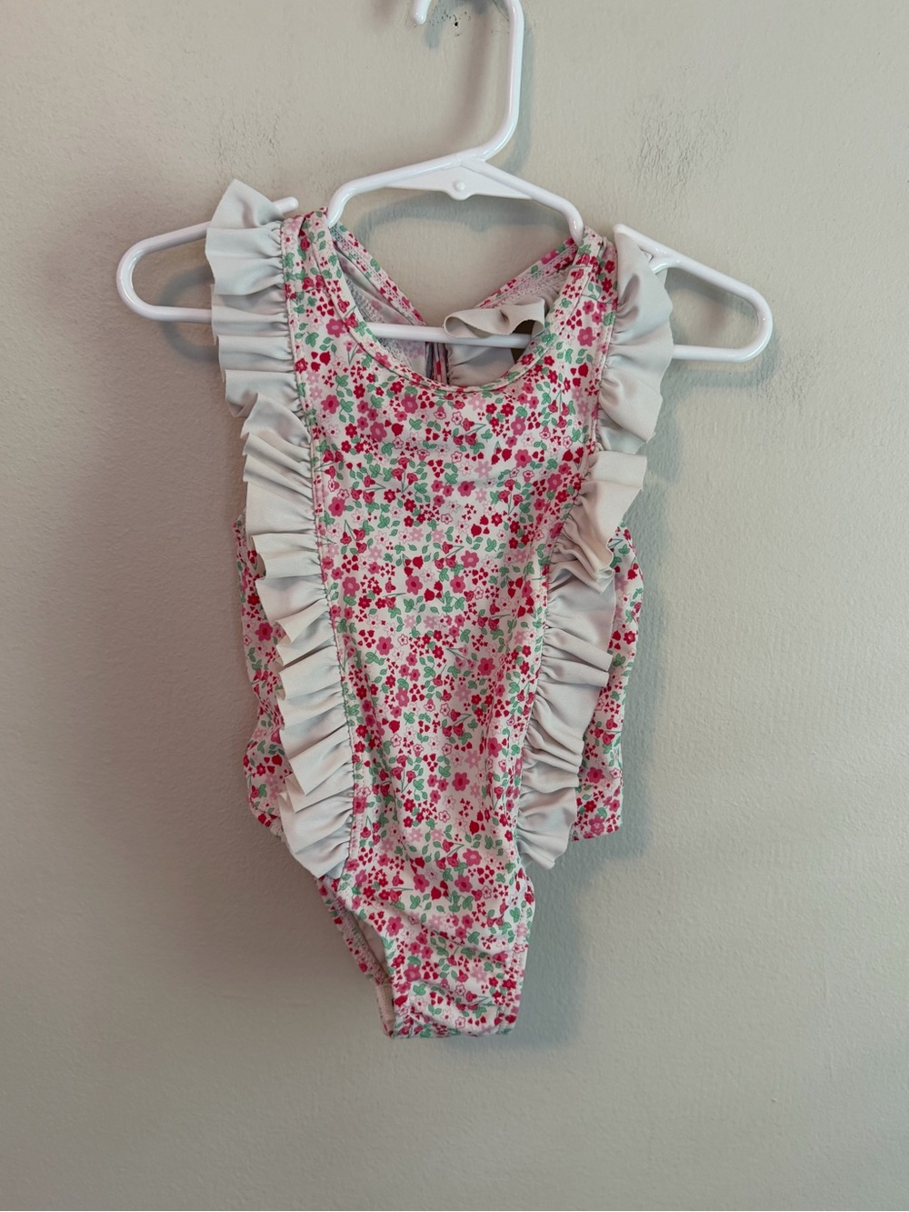 Little English Floral Ruffle One-Piece Swimsuit for Kids - Pink & White